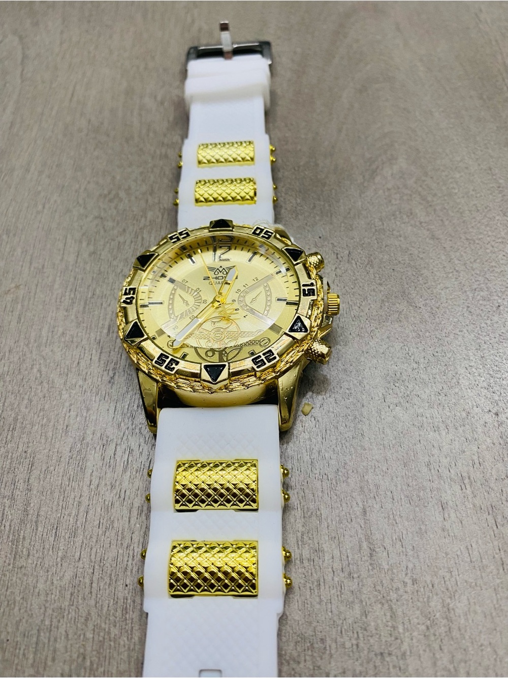 Gold Dial Sport Watch with White Silicone Strap